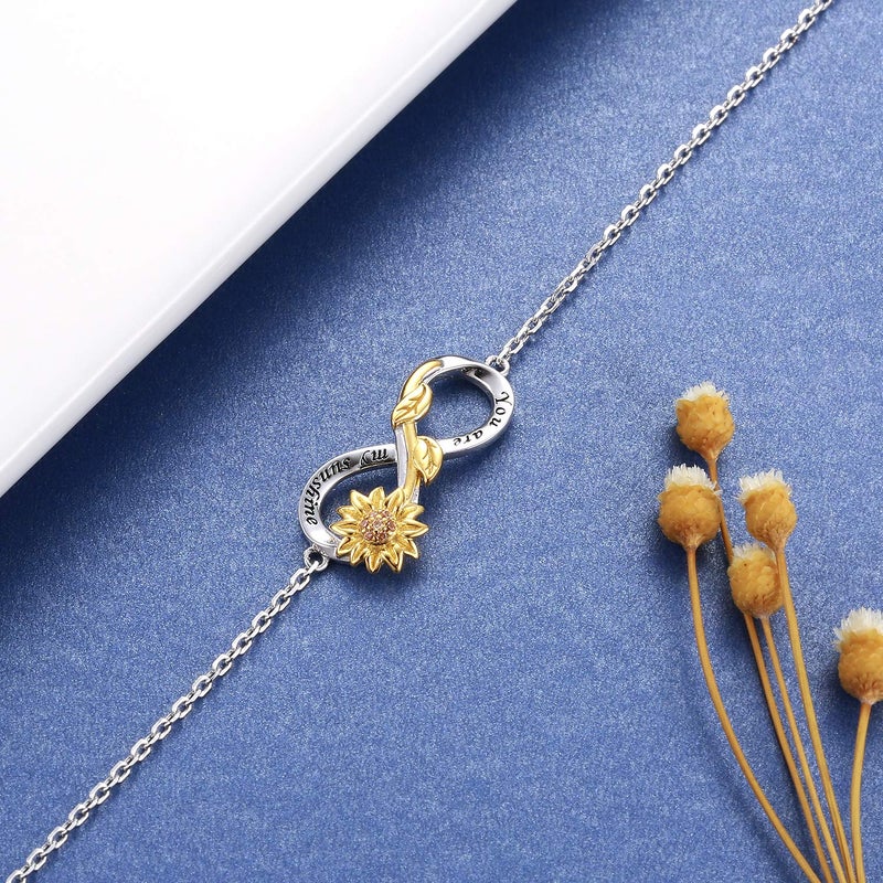 APOTIE You Are My Sunshine Sunflower Bracelet 925 Sterling Silver Infinity Flower Adjustable Jewelry Daughter Mother Gift for Women (Infinity Sunflower) - Image 3